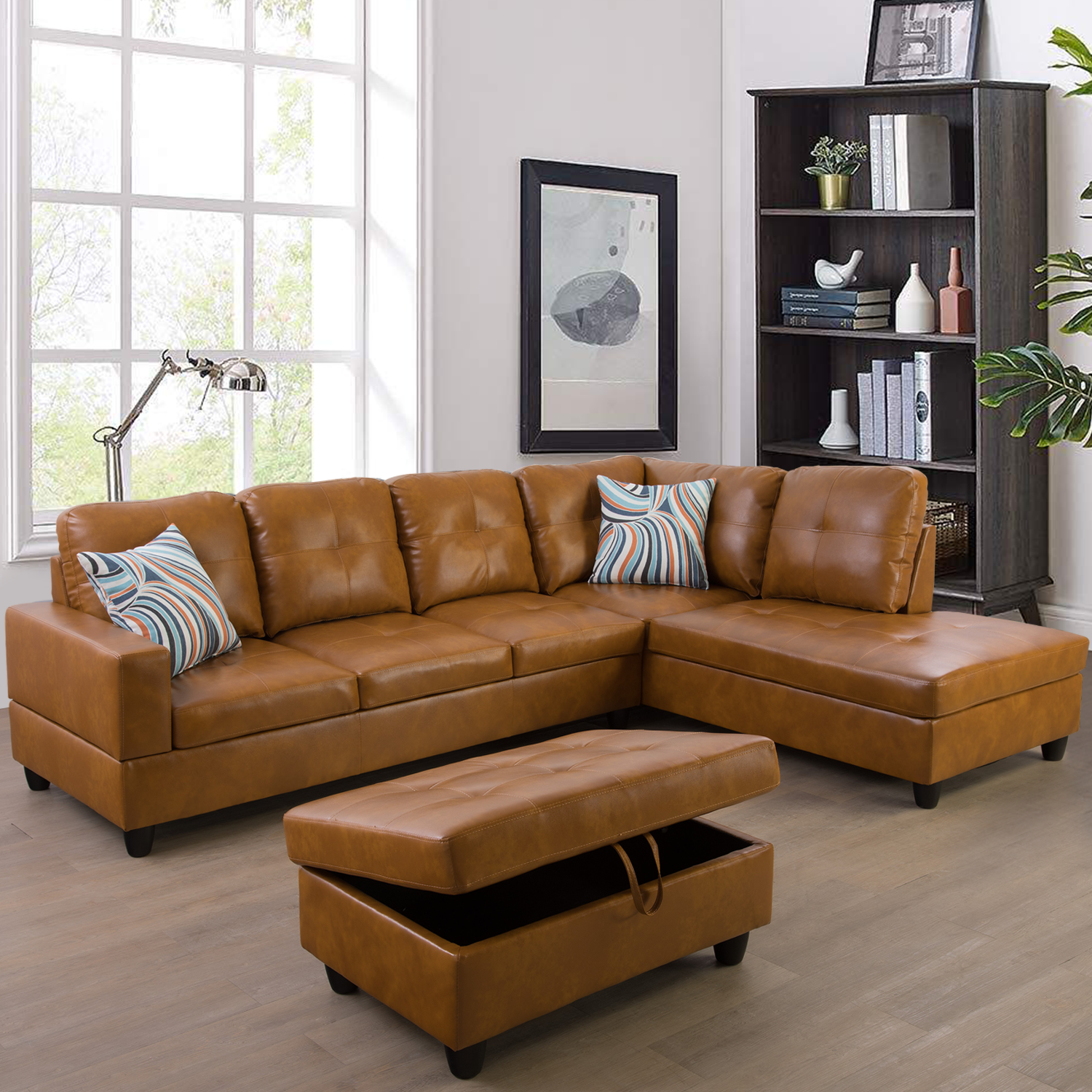 Ainehome Ginger L-Shaped Leather Combo Sofa Set
