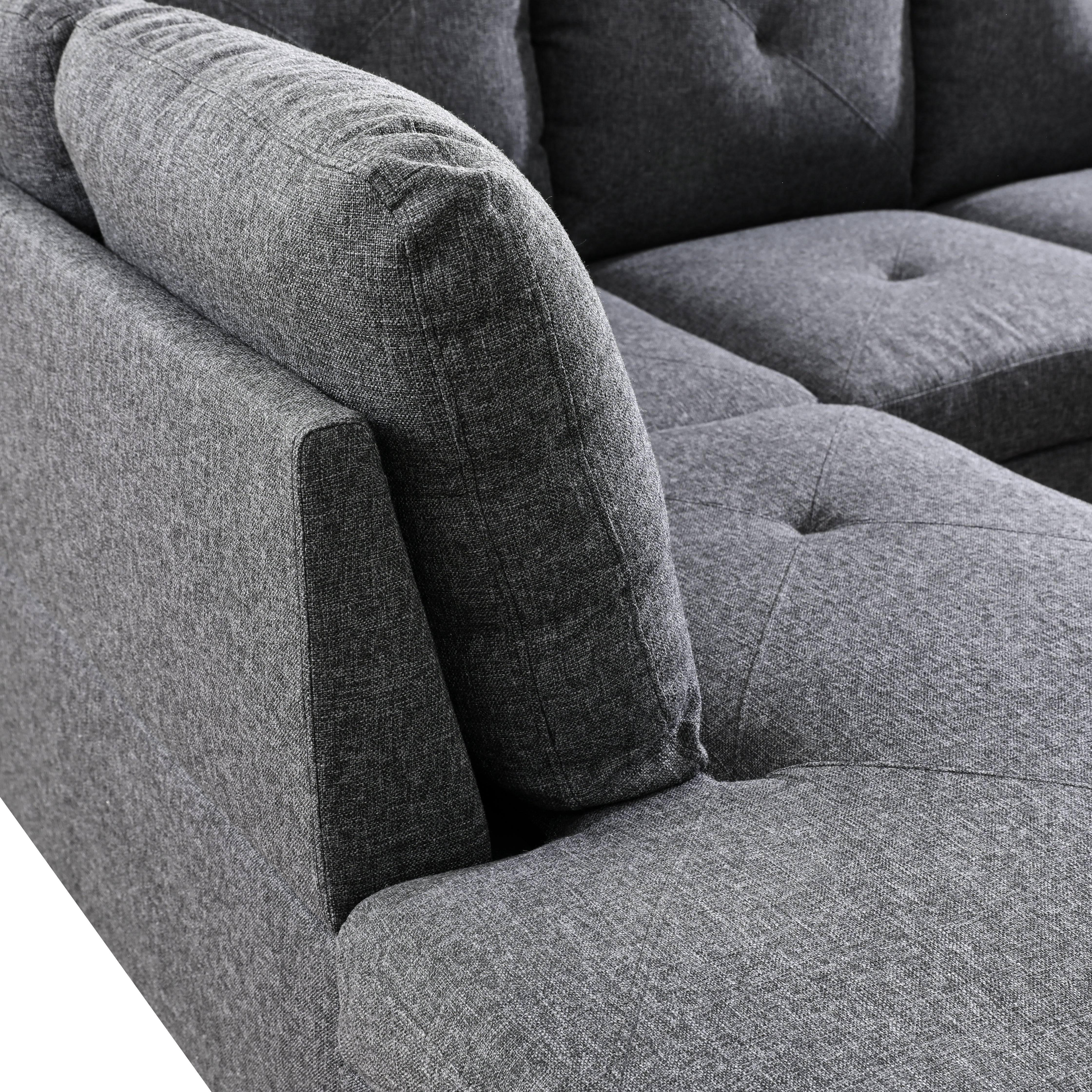 Ainehome Black Grey L-Shaped Linen Sofa Set