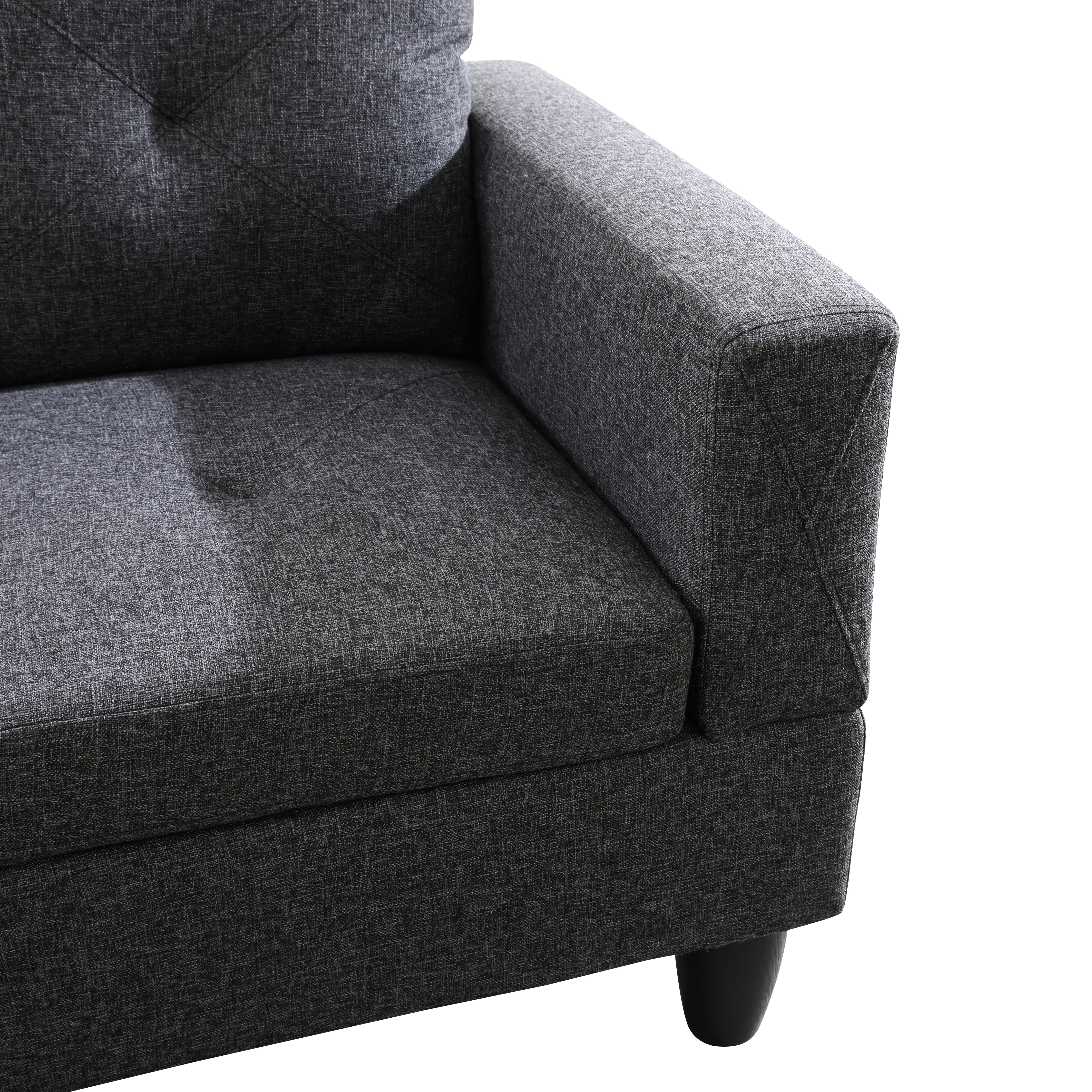 Ainehome Black Grey L-Shaped Linen Sofa Set