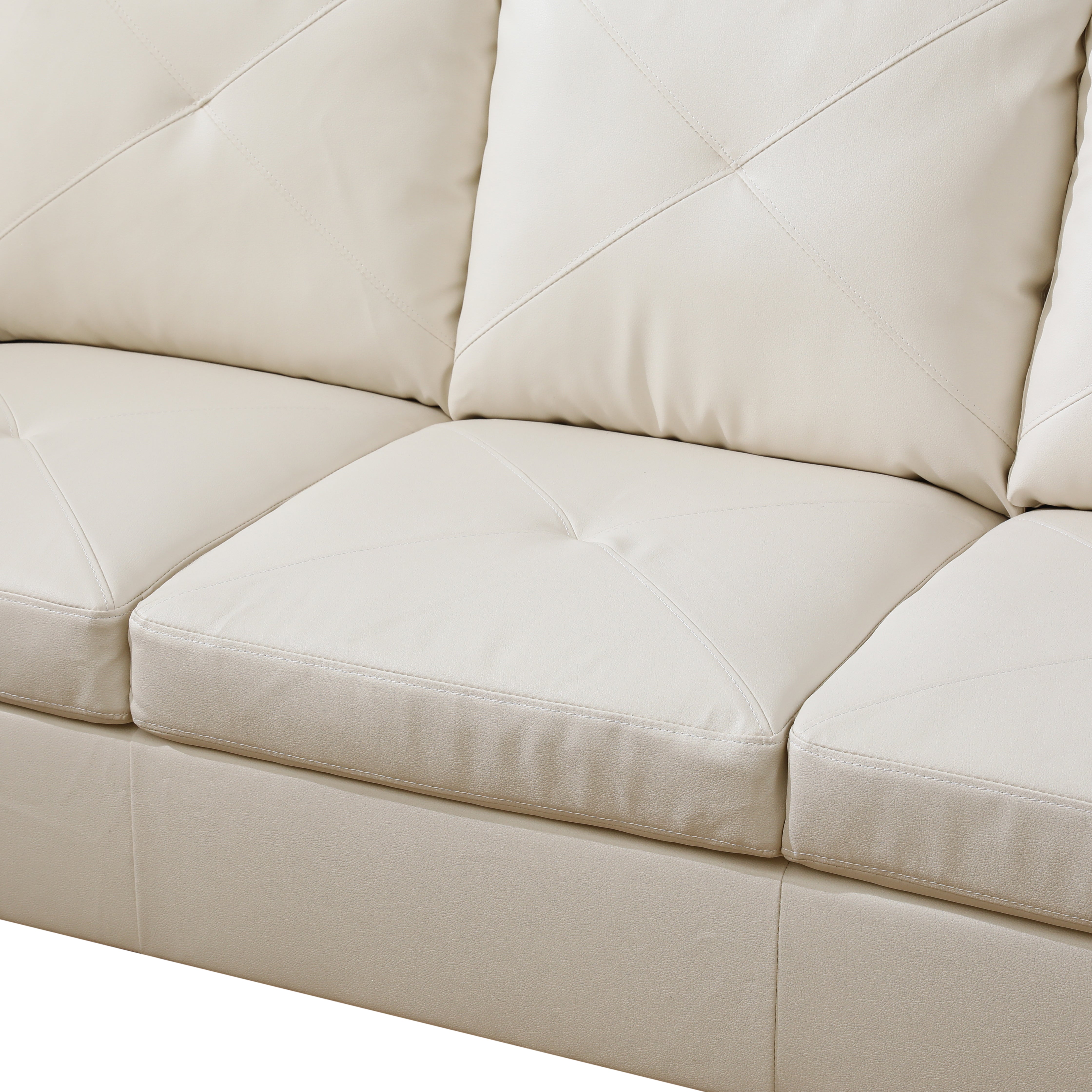 Ainehome White L-Shaped Faux Leather Sofa Set