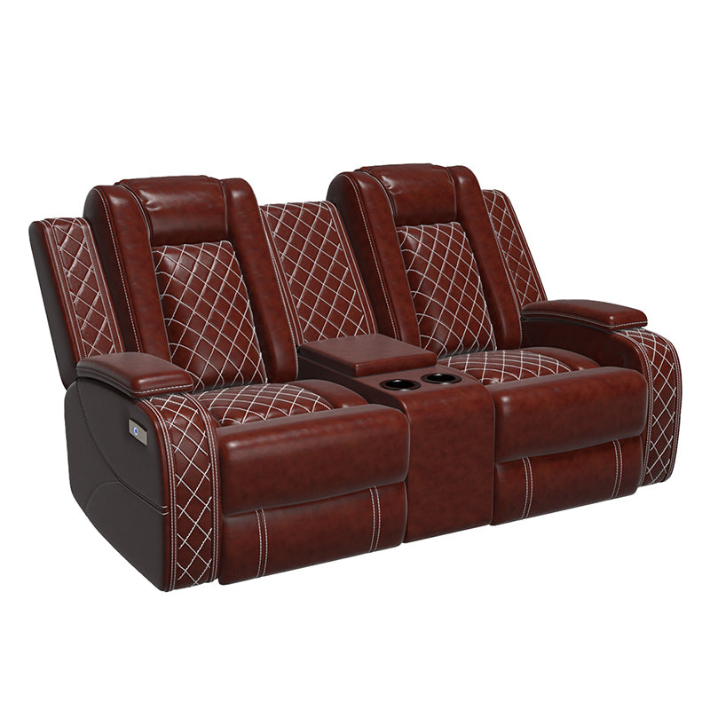 Ainehome Brown Breathable Leather Adjustable Back Recliner Sofa