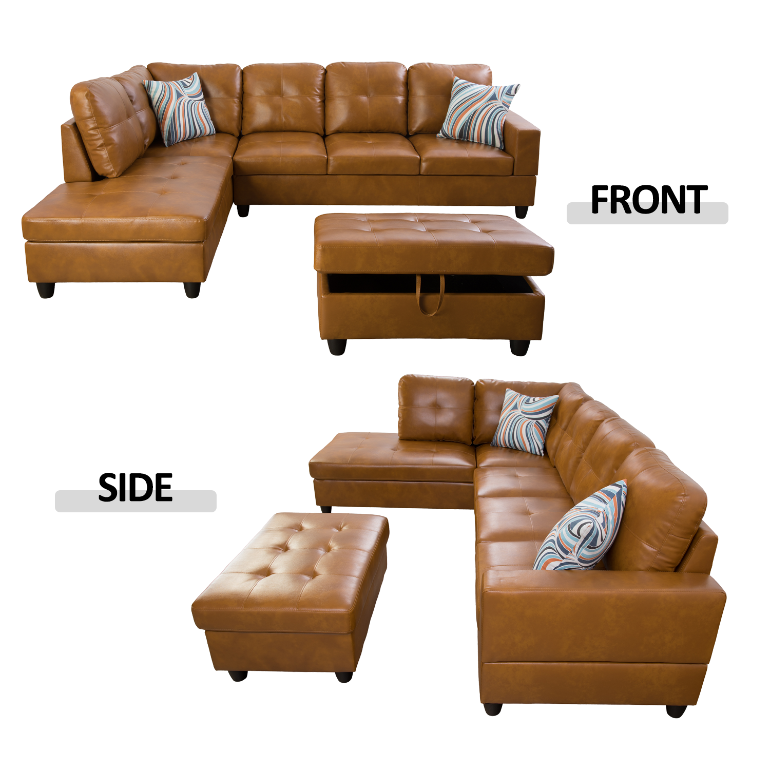 Ainehome Ginger L-Shaped Leather Combo Sofa Set