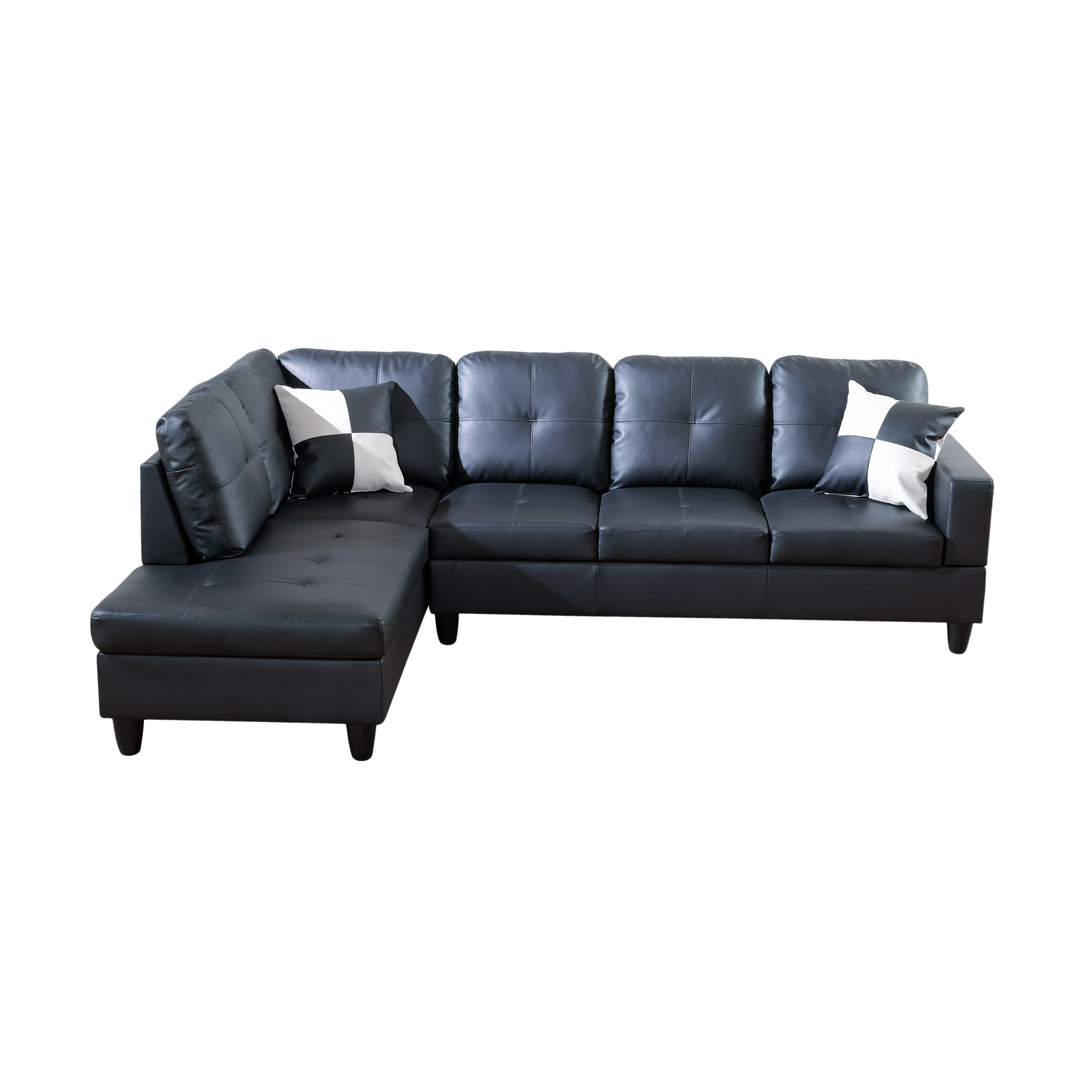 Black Faux Leather Left Handing Facing Chaise Living Room Sofa
