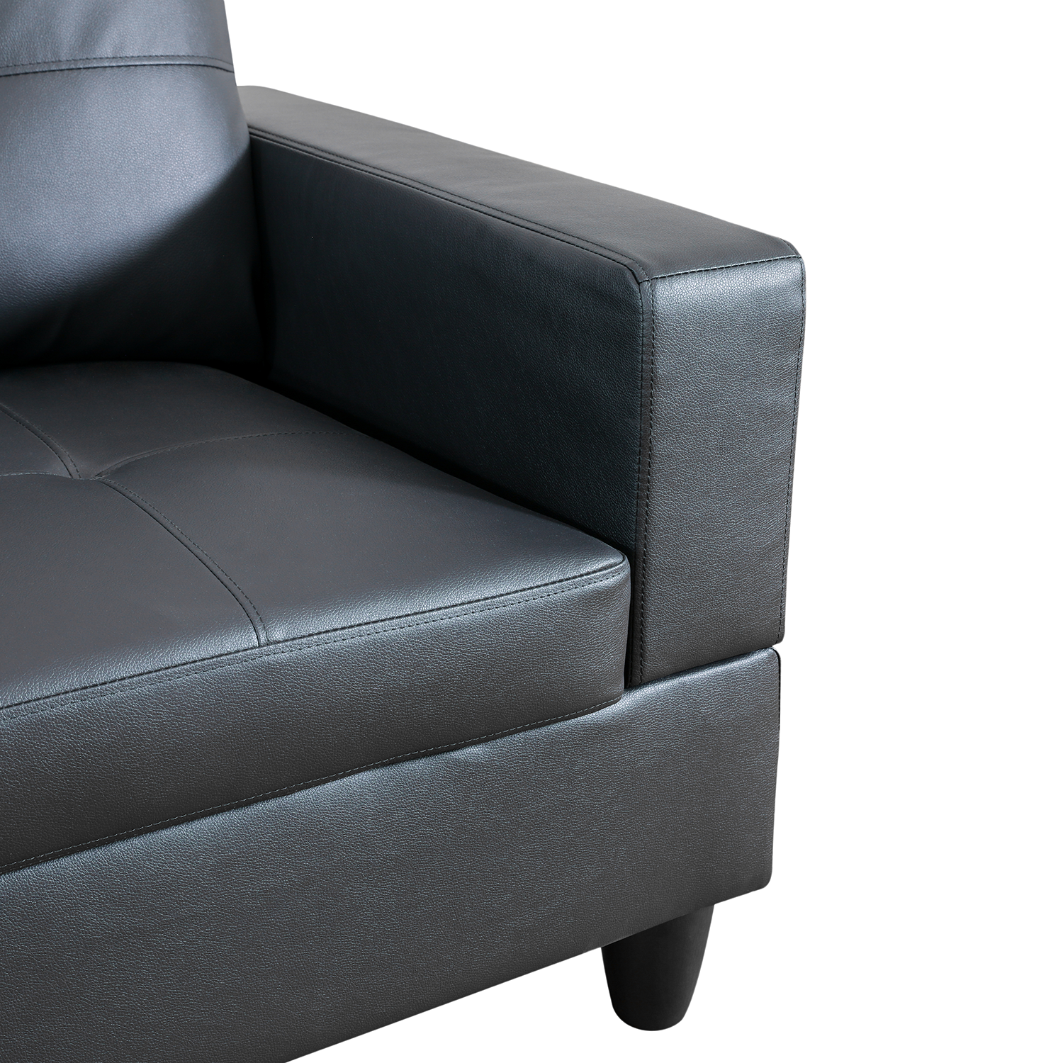 Ainehome Black L-Shape Faux Leather Sofa Set