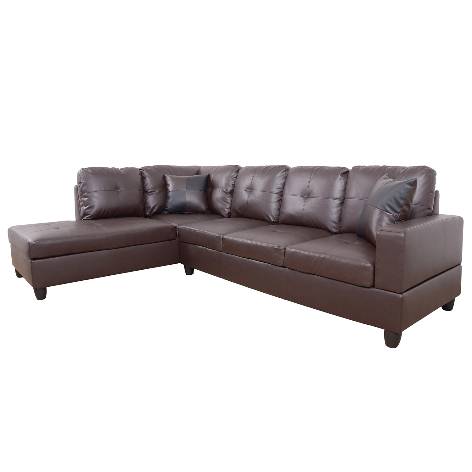 Ainehome Brown L-Shape Faux Leather Sofa Set