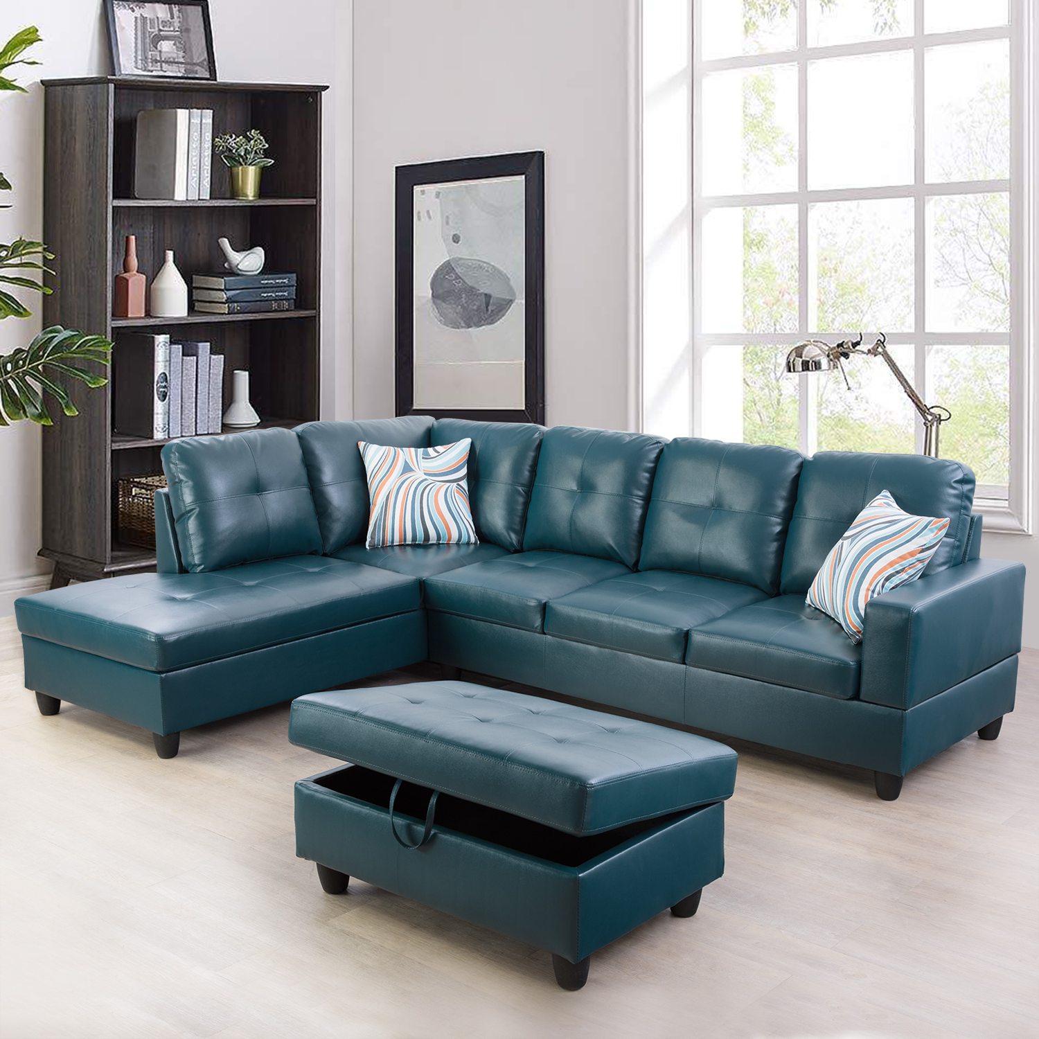 Ainehome Denim L-Shape Leather Combo Sofa Set