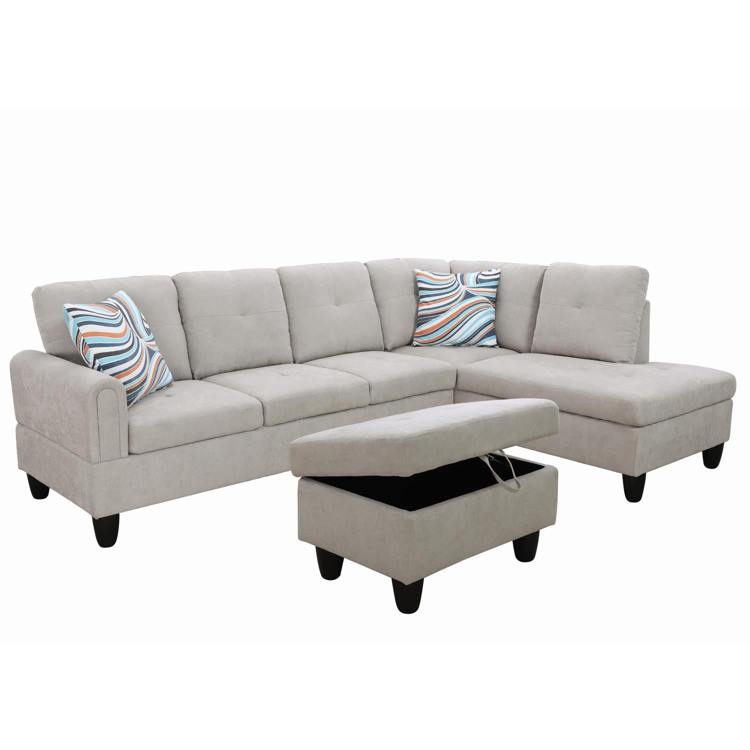 Ainehome White Grey L-Shaped Flannelette Sofa Set