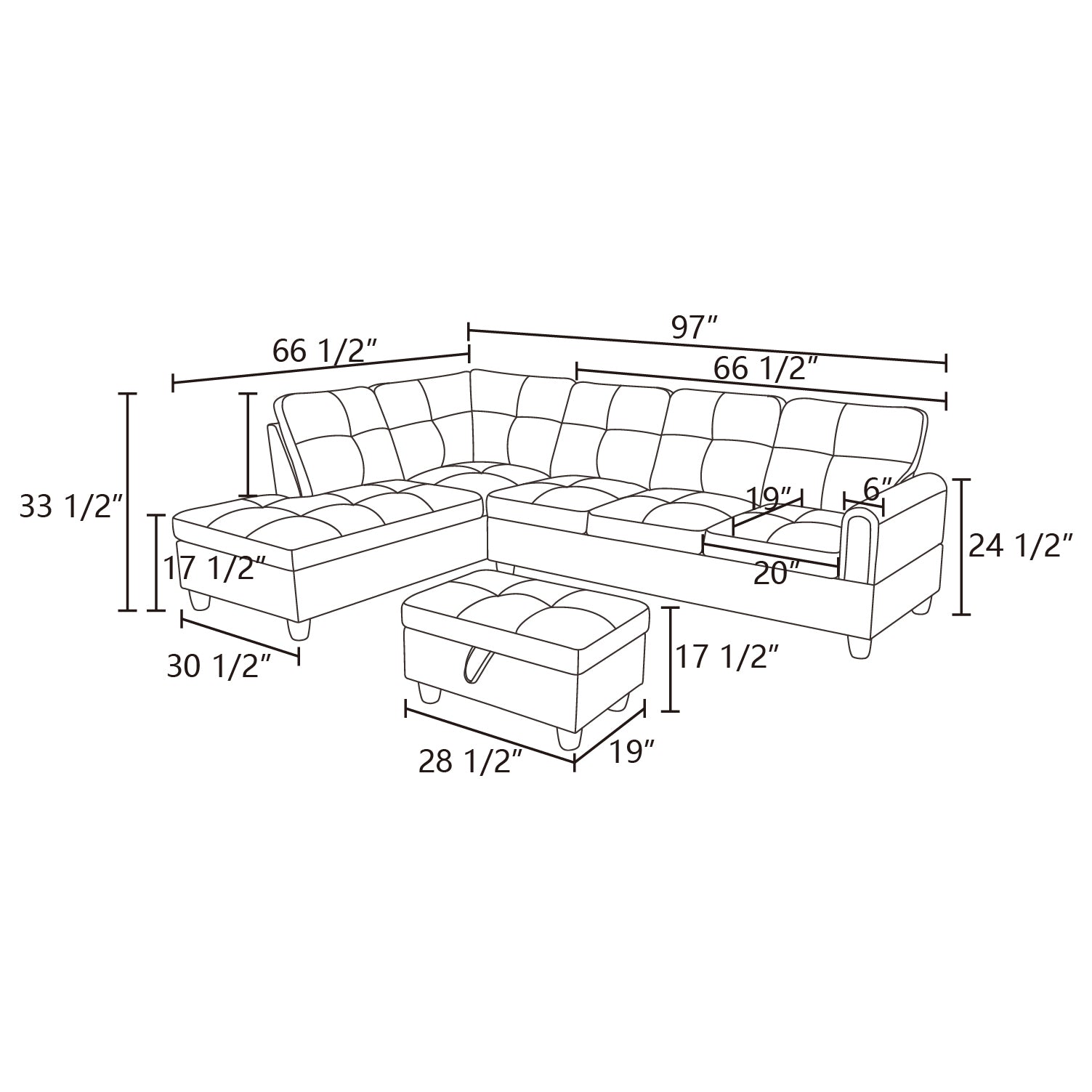 Ainehome Grey L-shaped Linen Sofa Set