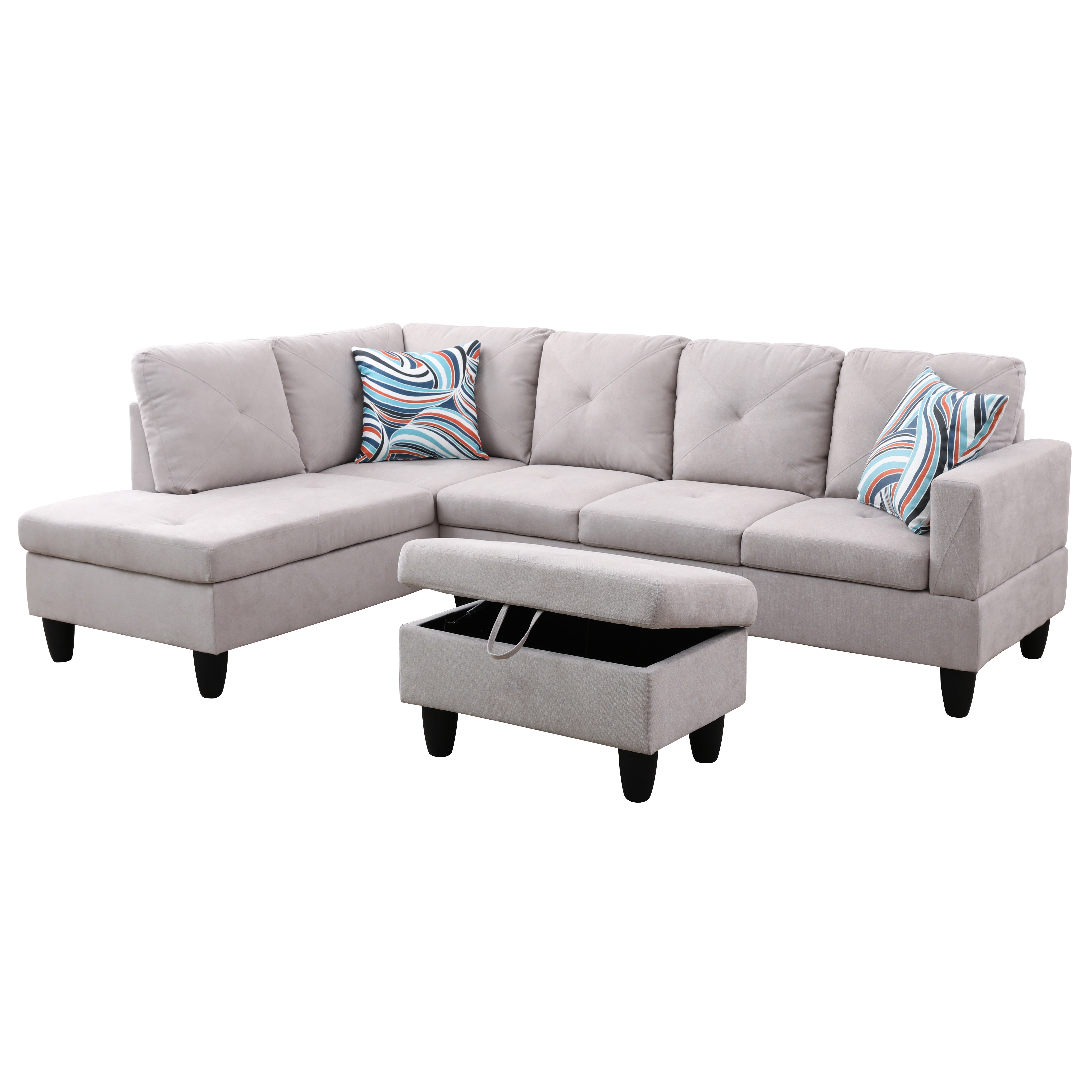 Ainehome Gray L-Shaped Flannel Combo Sofa Set