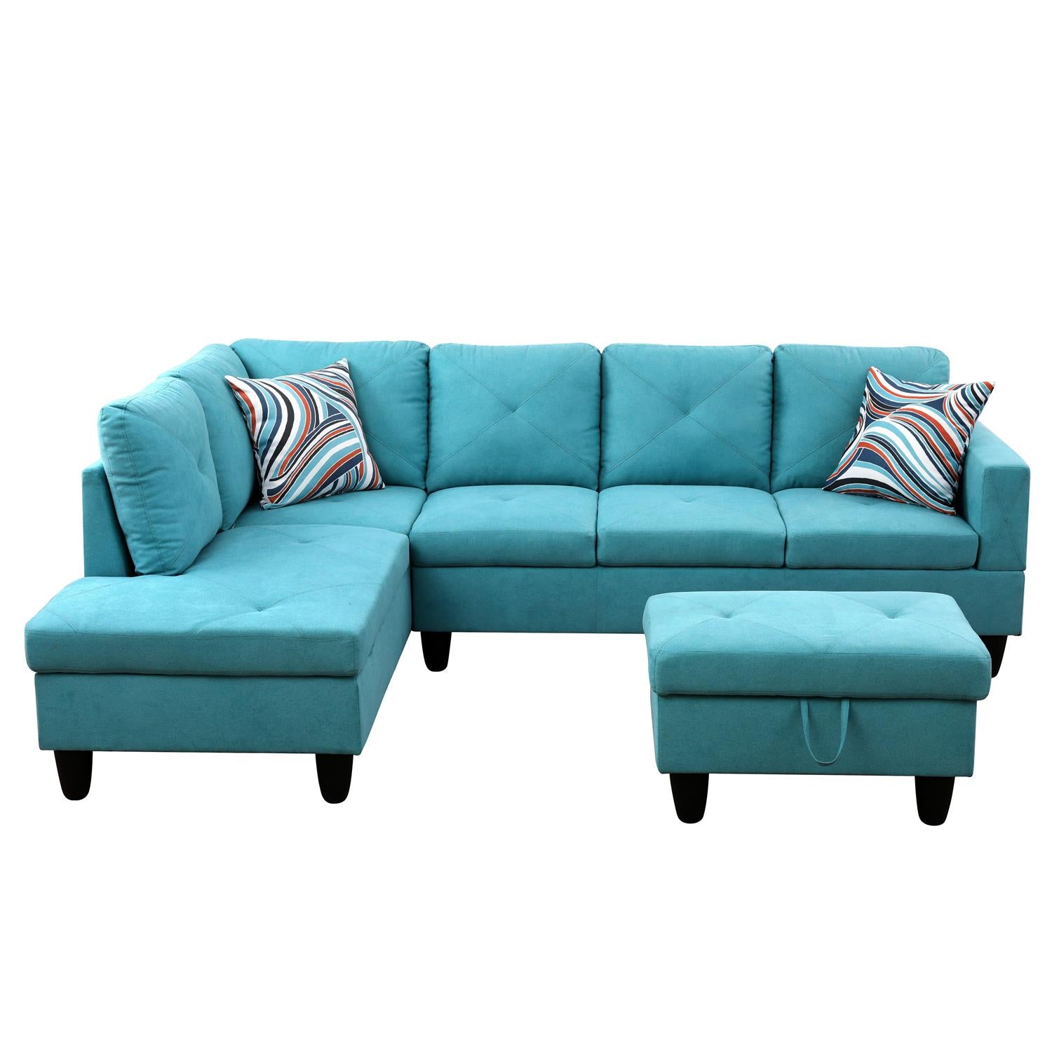 Ainehome Green L-Shaped Flannel Combo Sofa Set