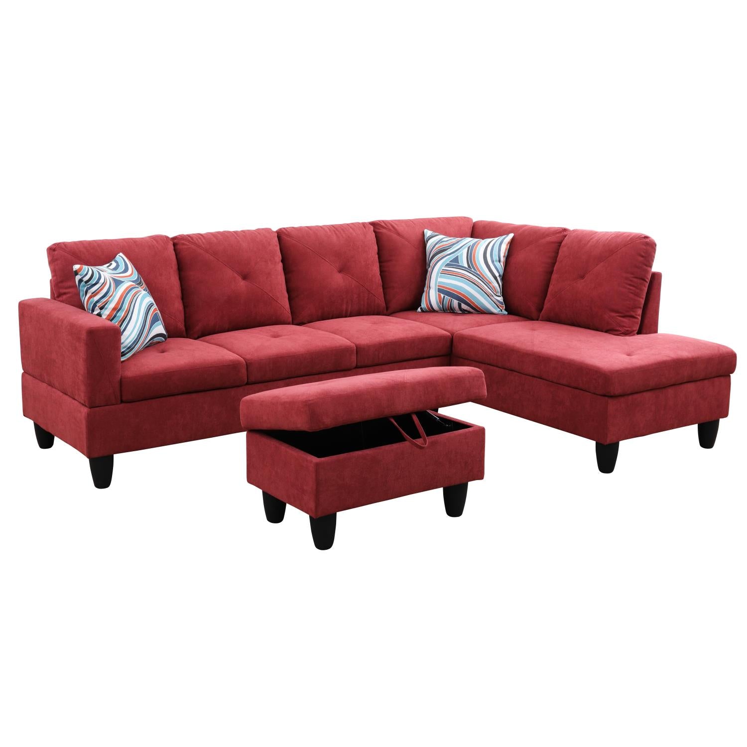 Ainehome Red L-Shaped Flannel Combo Sofa Set