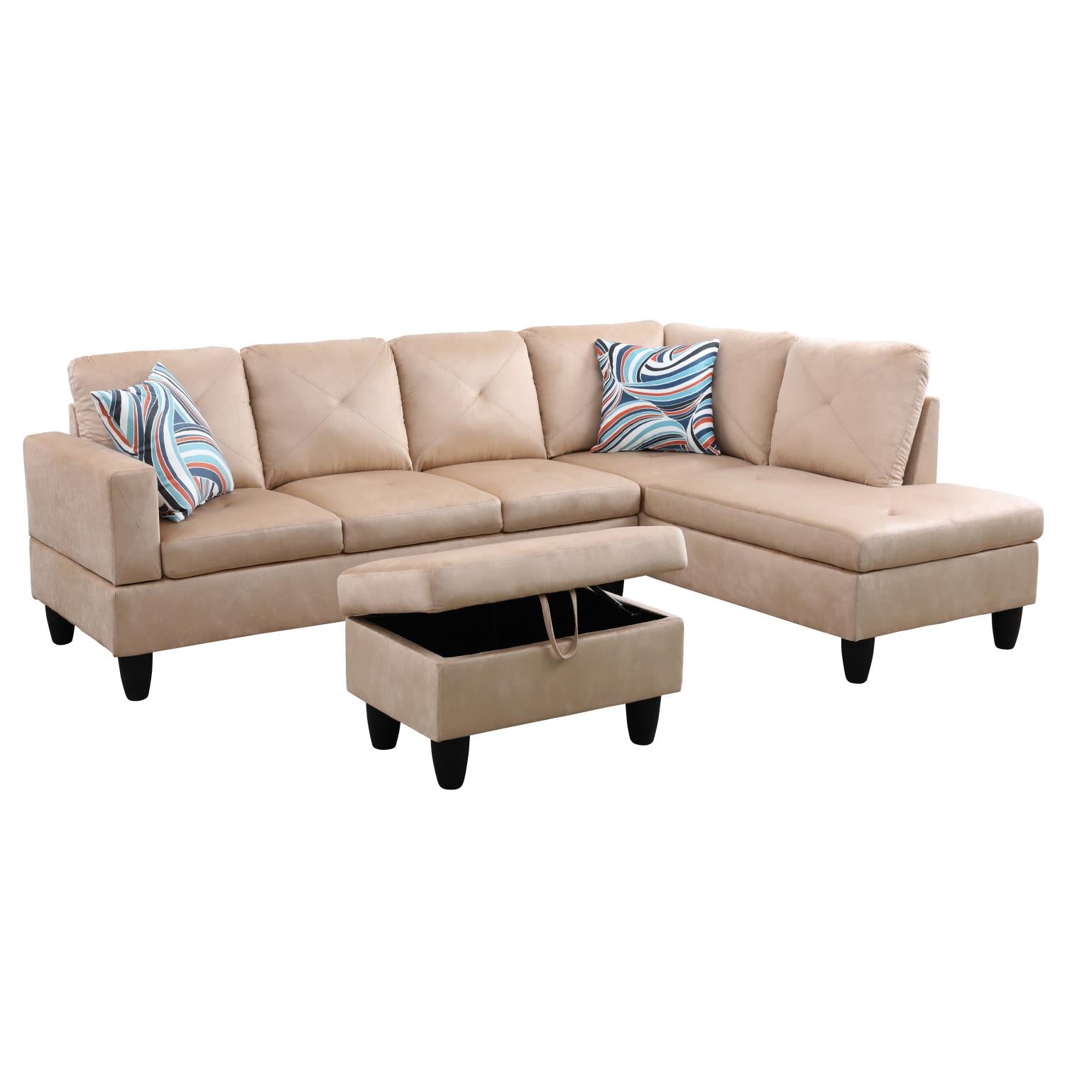 Ainehome Beige L-Shaped Microfiber Sofa Set