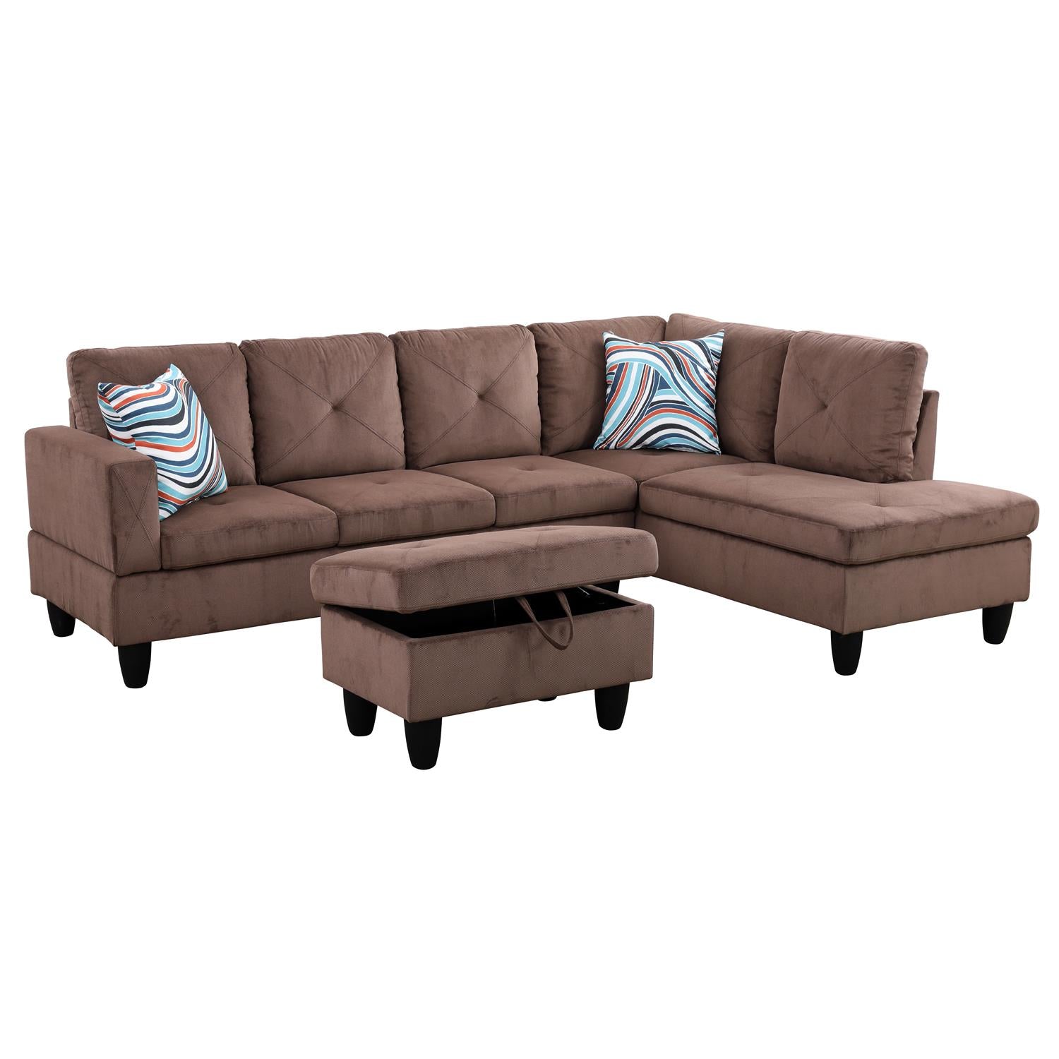 Ainehome Brown L-Shaped Corduroy Sofa Set
