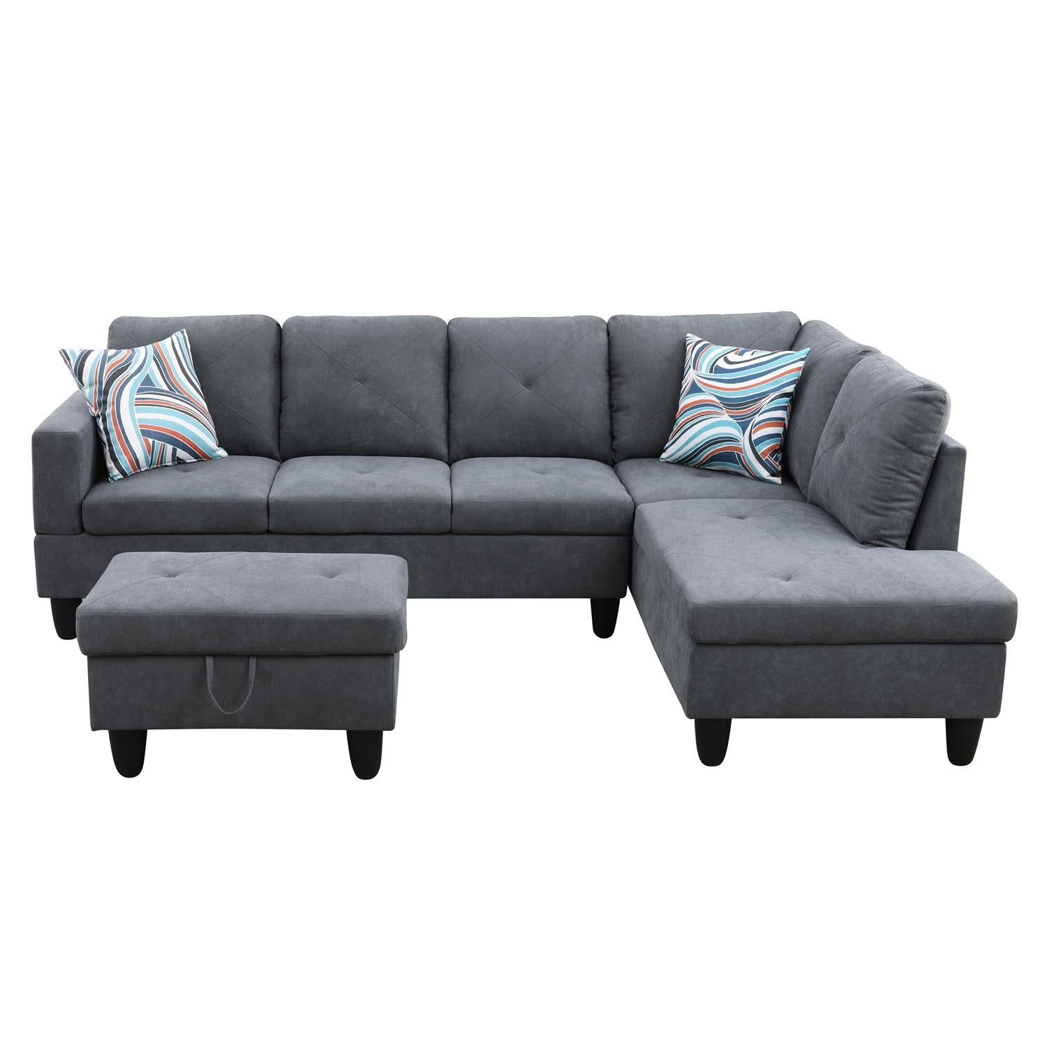 Ainehome Dark Grey L-Shaped Microfiber Sofa Set