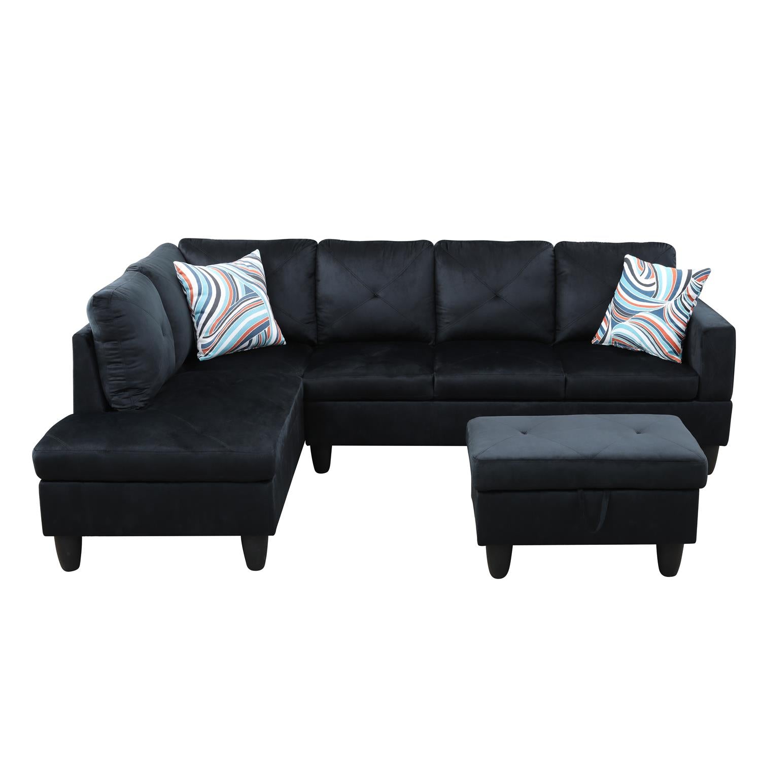 Ainehome Black L-Shaped Microfiber Sofa Set