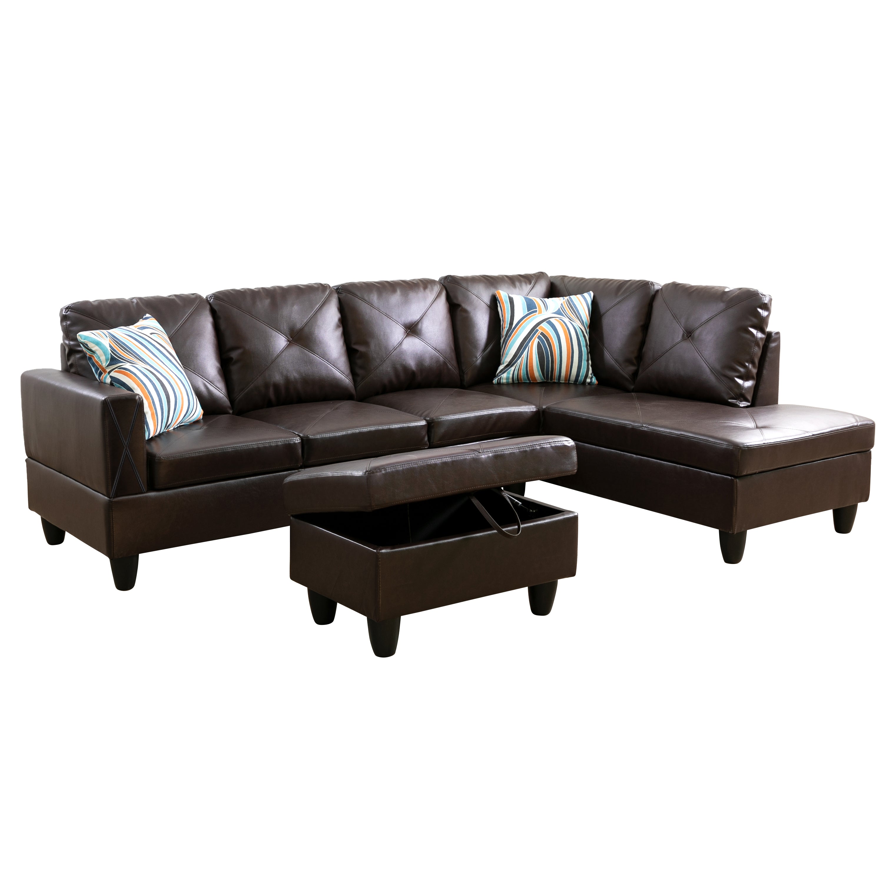 Ainehome Brown L-Shaped Faux Leather Sofa Set