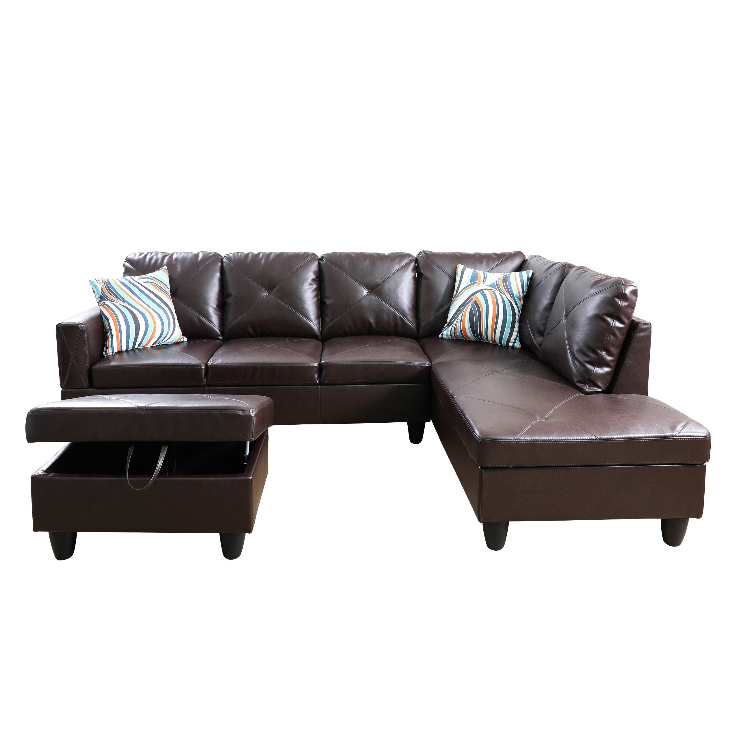 Ainehome Brown L-Shaped Faux Leather Sofa Set
