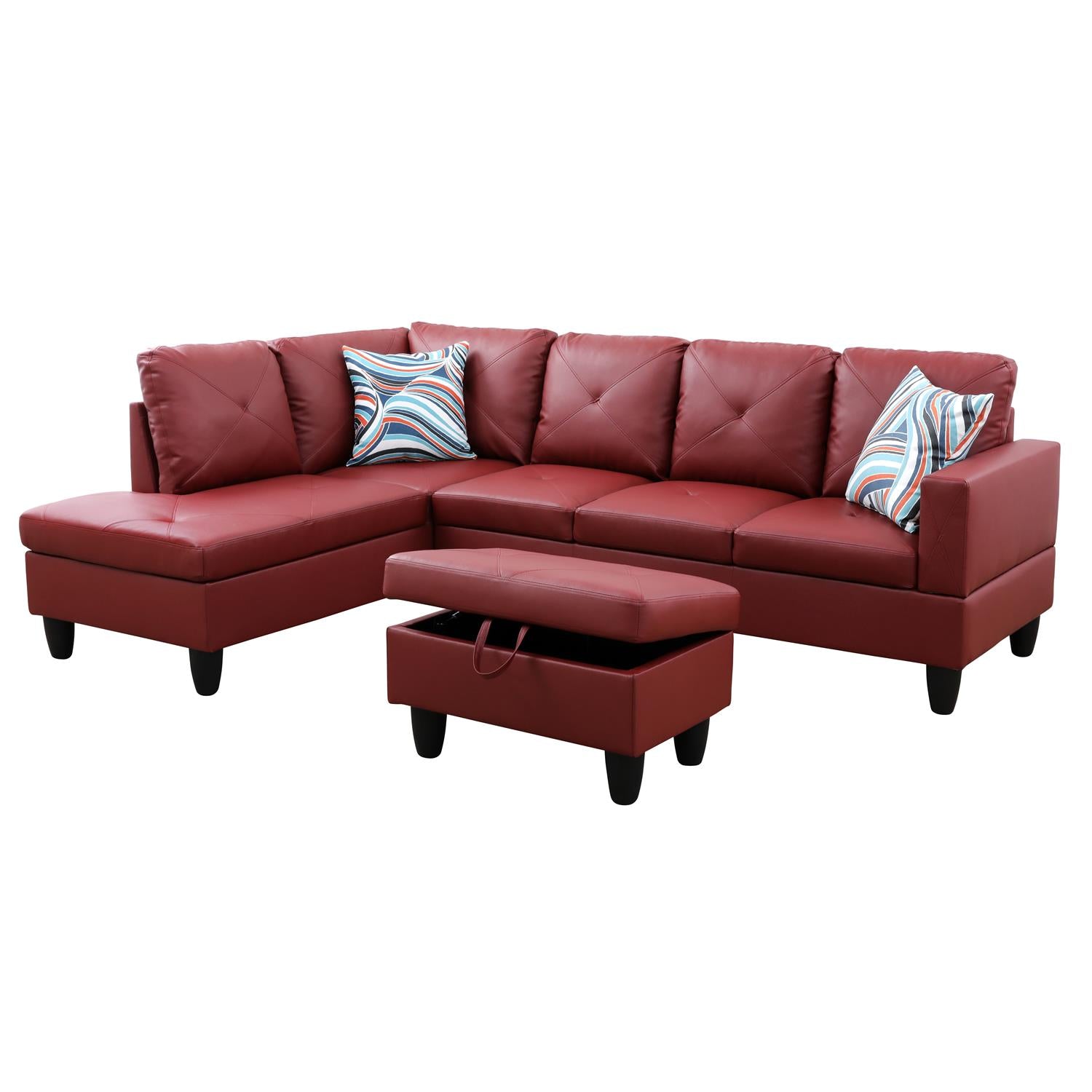 Ainehome Red L-Shaped Faux Leather Sofa Set