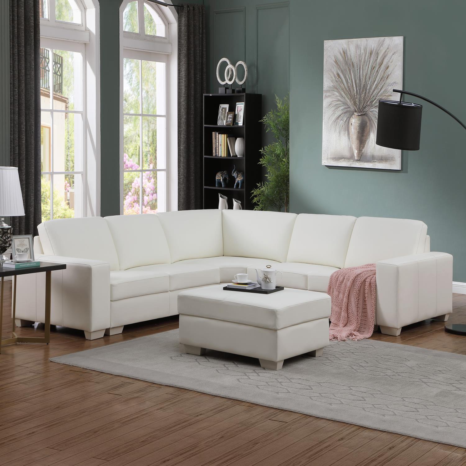 Ainehome White Cowhide Leather 6 Seater Combination Sofa Set