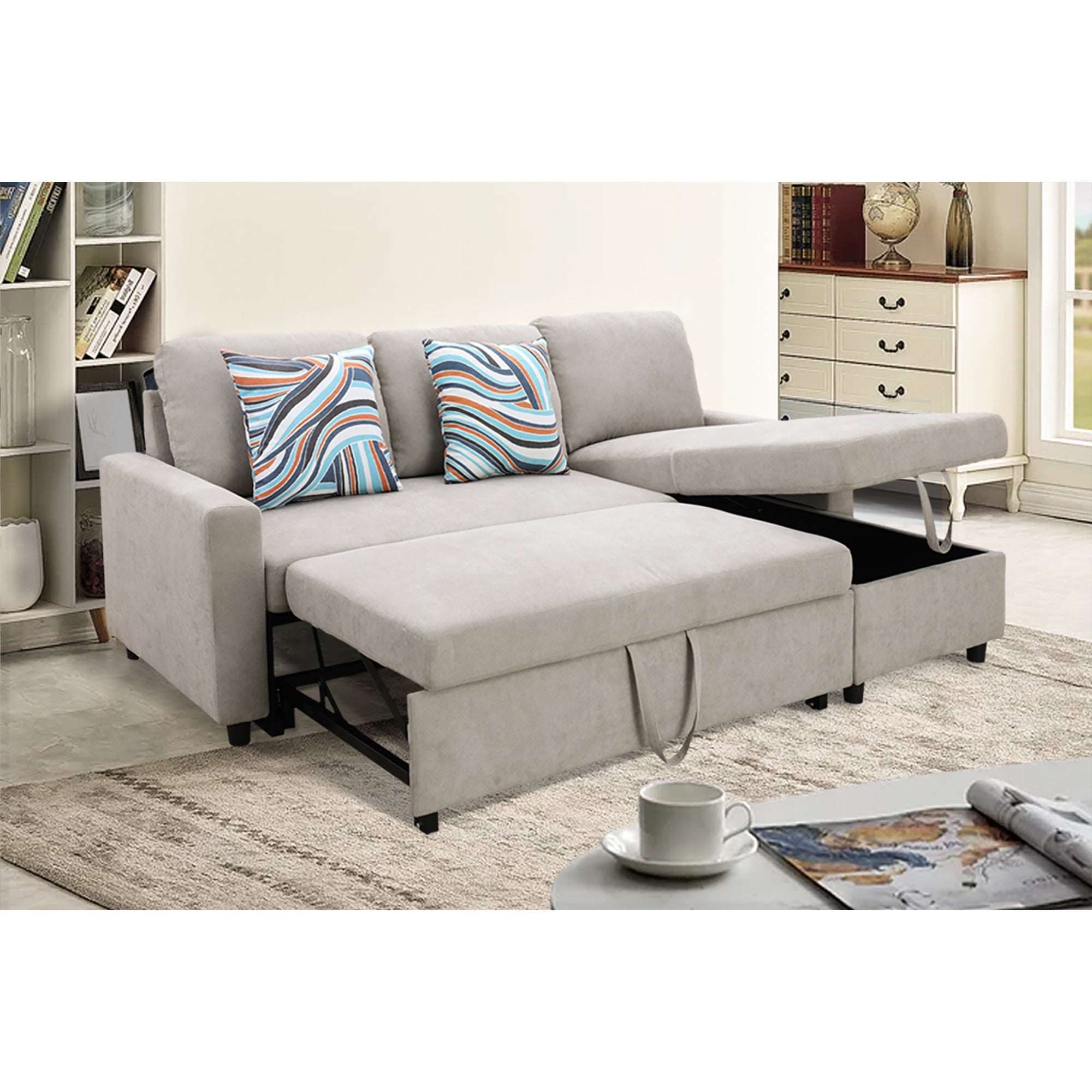 Ainehome Grey Flannelette L-Shaped Sofa bed