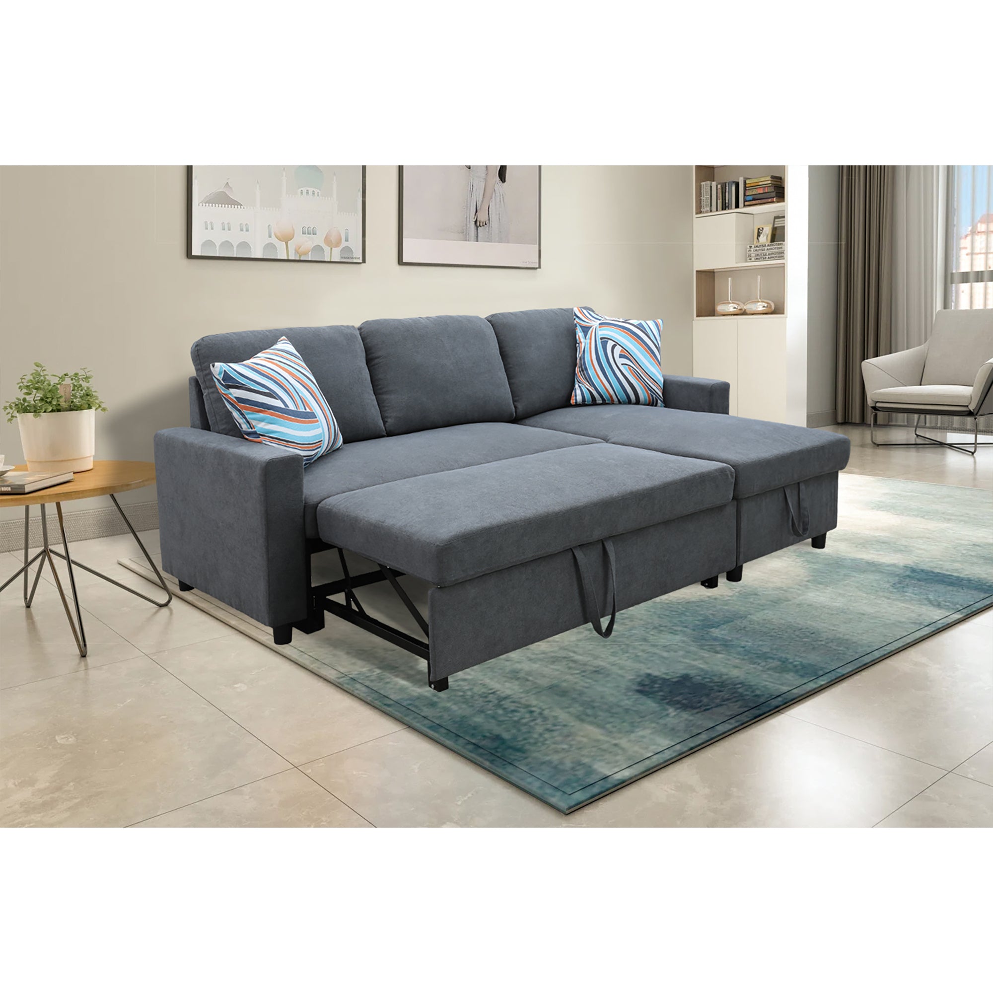 Ainehome Dark Grey Flannelette L-Shaped Sofa bed
