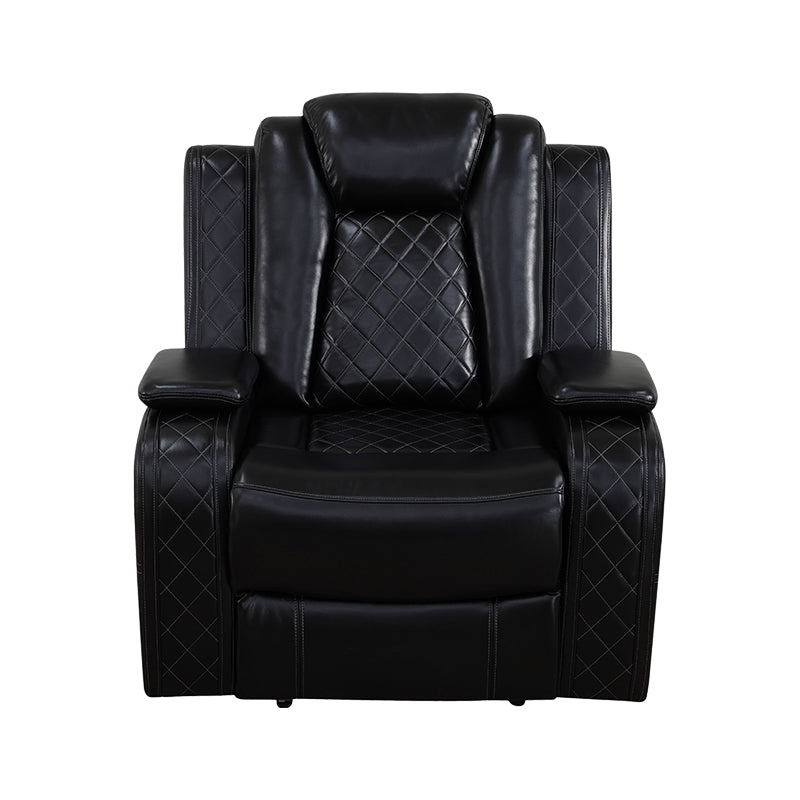 Ainehome Manual Black Leather Recliner Sofa Set